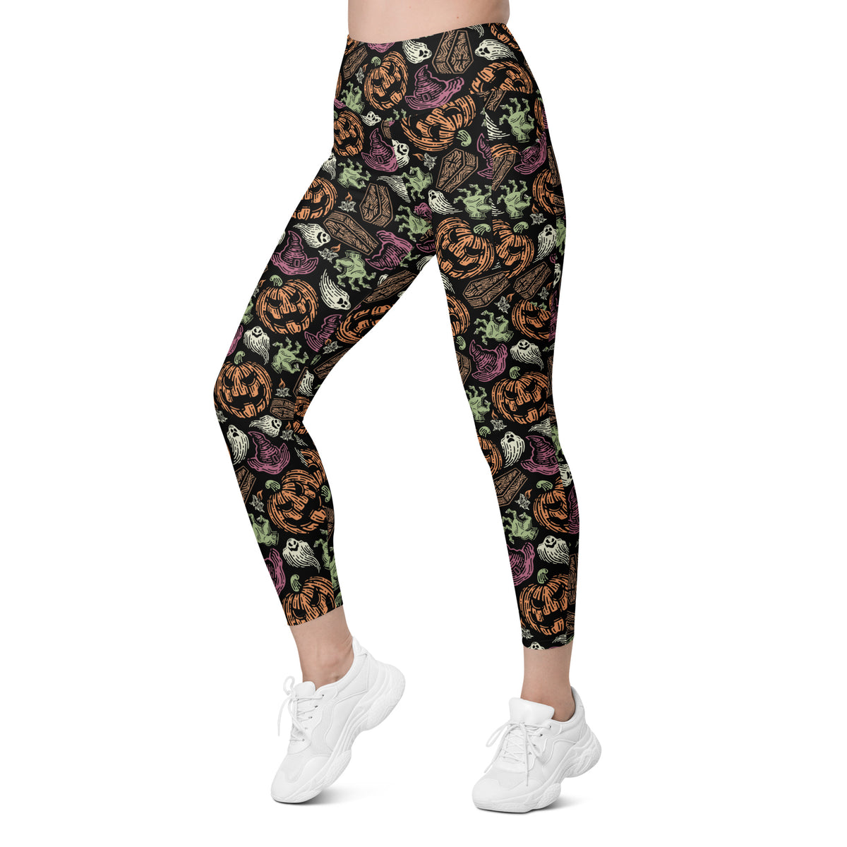 Women’s Spooky Halloween Yoga Leggings With Pockets – High-Waisted, Soft Compression Active Pants