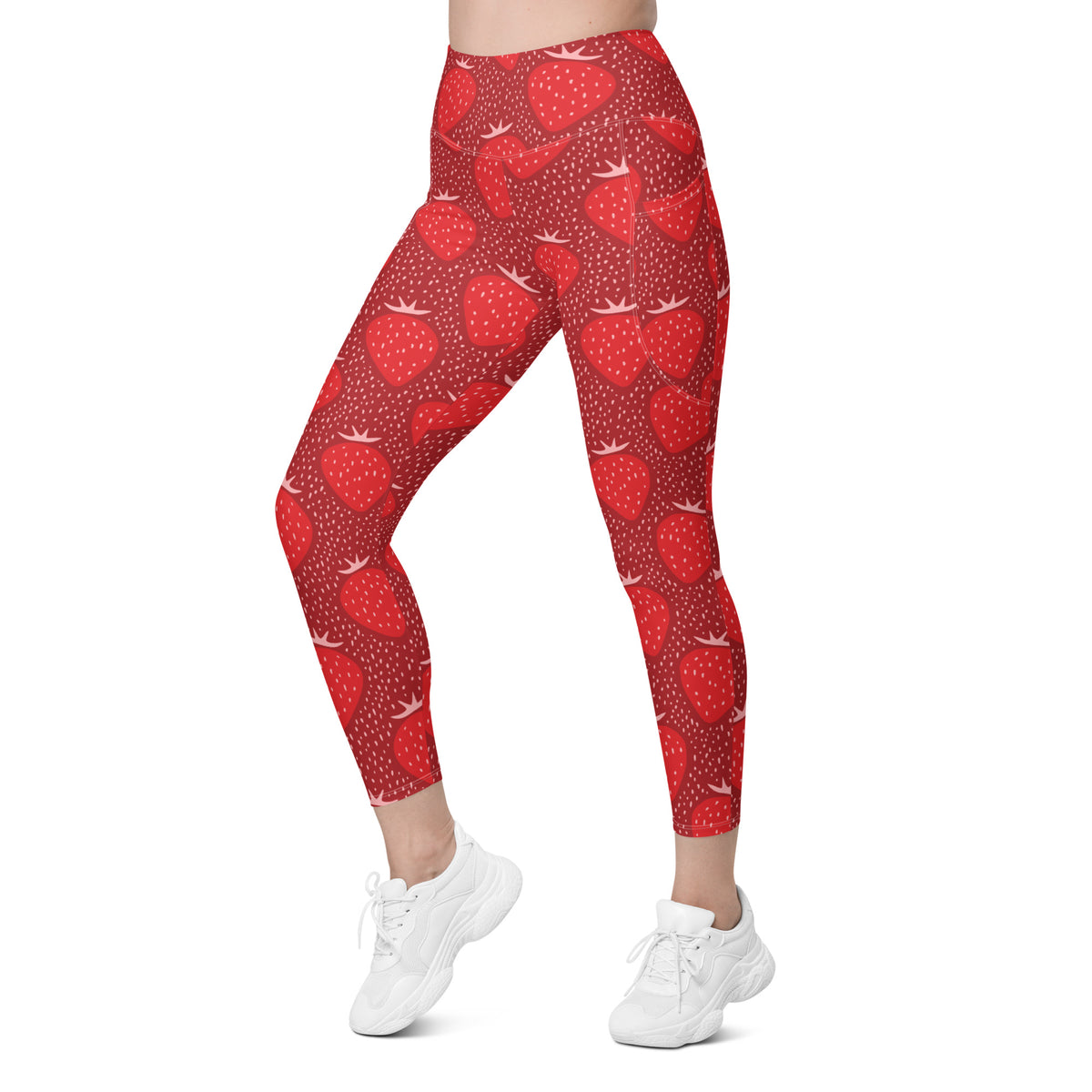 Women’s Strawberry Yoga Leggings With Pockets – High-Waisted, Soft Compression Active Pants