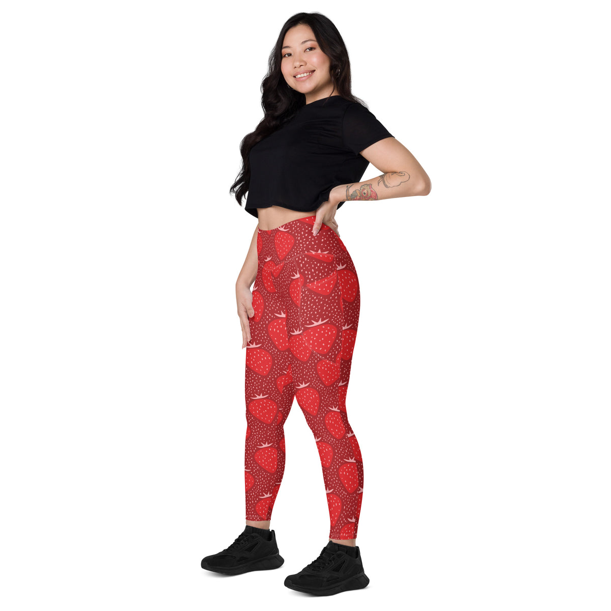 Women’s Strawberry Yoga Leggings With Pockets – High-Waisted, Soft Compression Active Pants