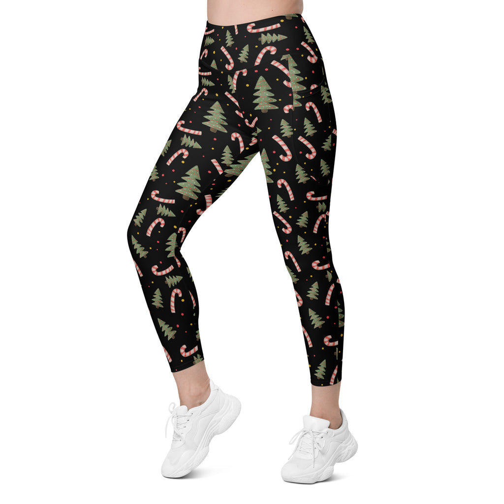 Women’s Christmas Candy Cane Yoga Leggings With Pockets – High-Waisted, Soft Compression Active Pants