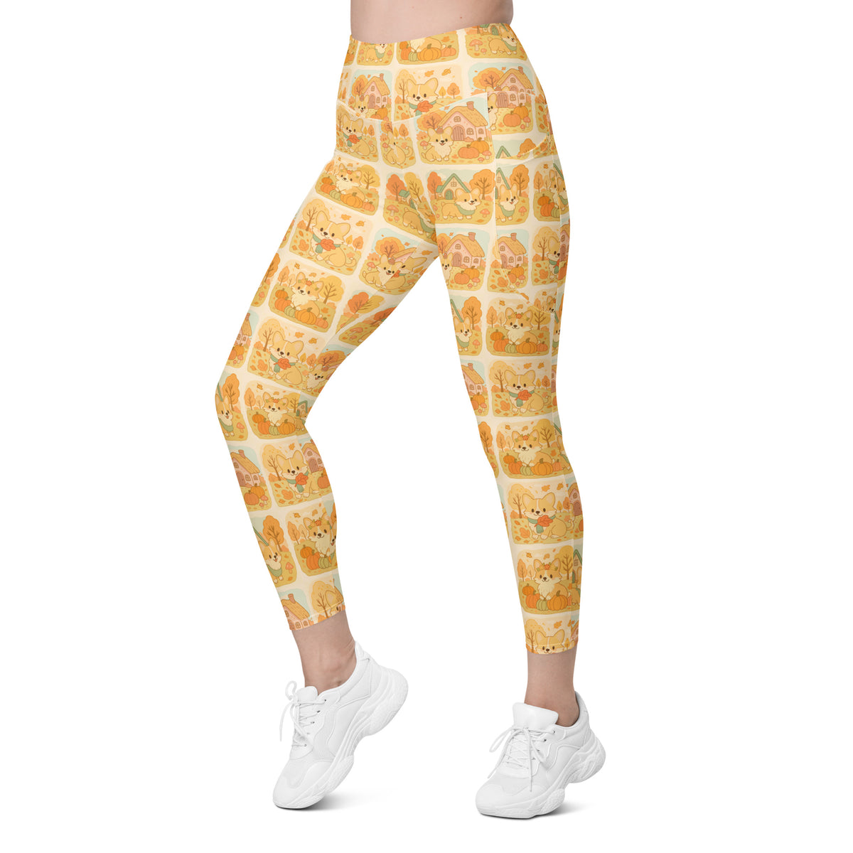 Women’s Fall Corgi Yoga Leggings With Pockets – High-Waisted, Soft Compression Active Pants
