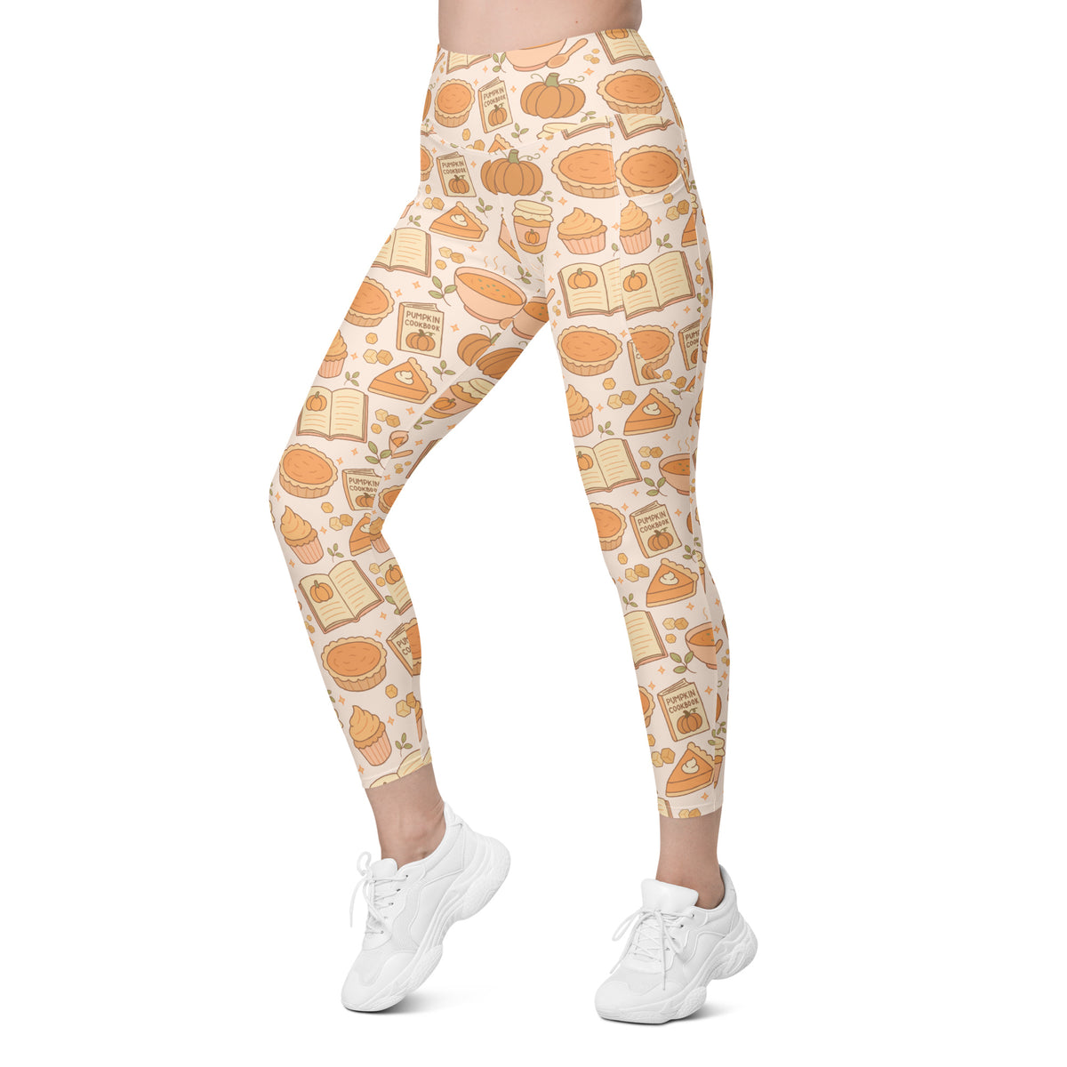 Women’s Pumpkin Pie Themed Yoga Leggings With Pockets – High-Waisted, Soft Compression Active Pants