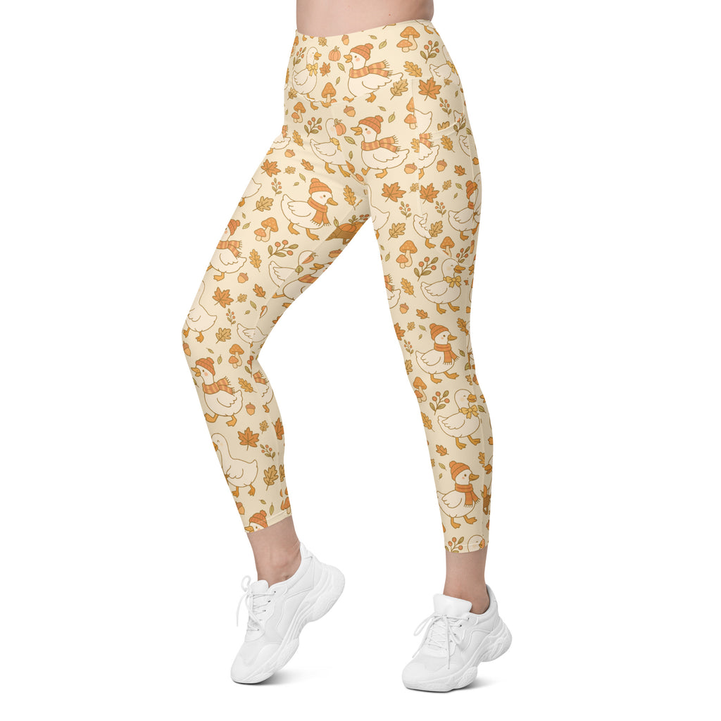 Women’s Autumn Duck Yoga Leggings With Pockets – High-Waisted, Soft Compression Active Pants