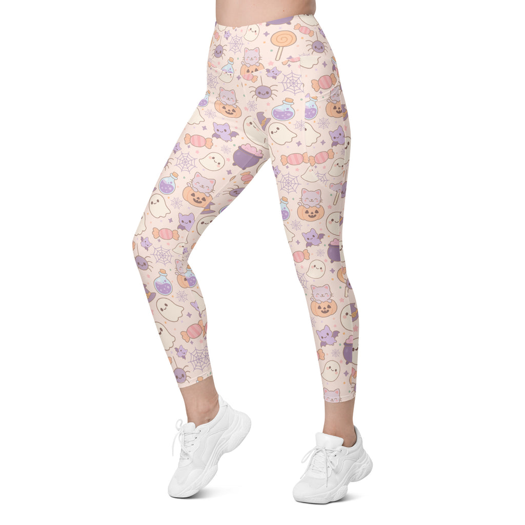 Women’s Pastel Halloween Yoga Leggings With Pockets – High-Waisted, Soft Compression Active Pants