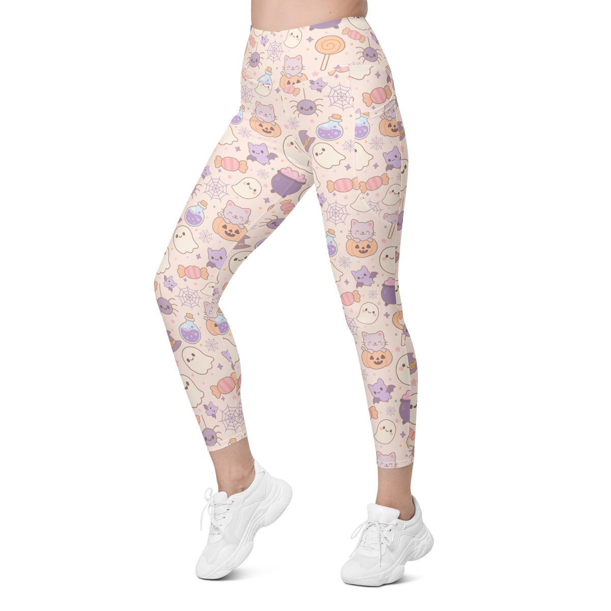 Women’s Pastel Halloween Yoga Leggings With Pockets – High-Waisted, Soft Compression Active Pants