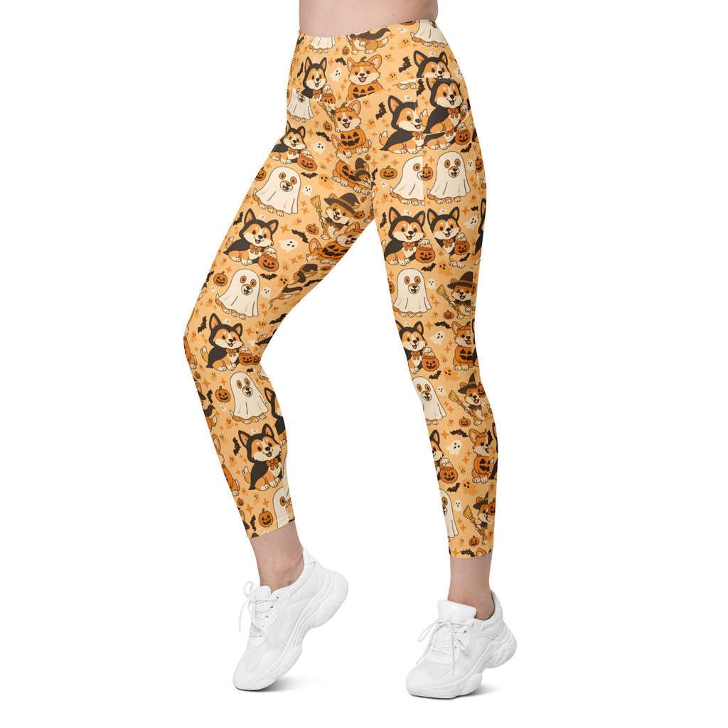 Women’s Halloween Corgi Yoga Leggings With Pockets – High-Waisted, Soft Compression Active Pants