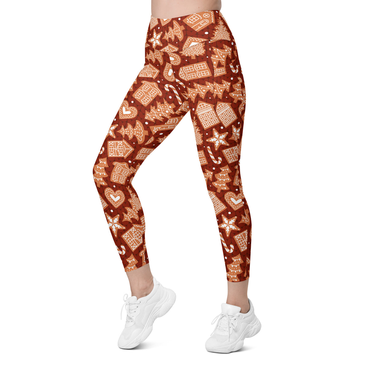 Women’s Red Gingerbread Christmas Yoga Leggings With Pockets – High-Waisted, Soft Compression Active Pants