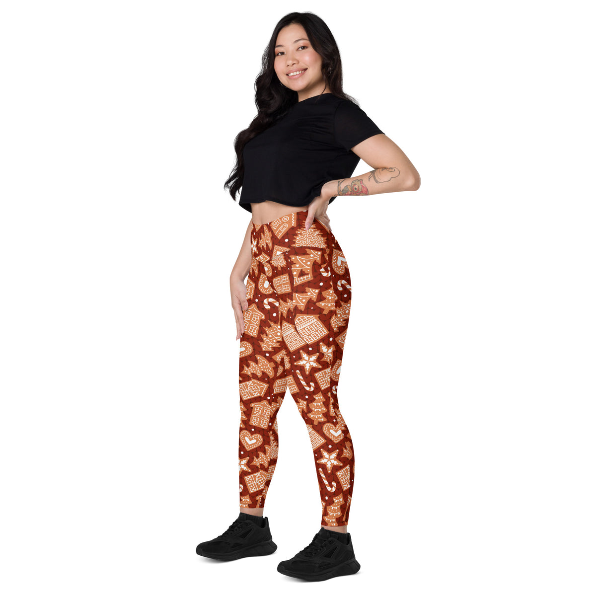 Women’s Red Gingerbread Christmas Yoga Leggings With Pockets – High-Waisted, Soft Compression Active Pants