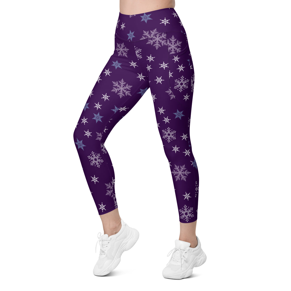 Women’s Purple Snowflake Christmas Yoga Leggings With Pockets – High-Waisted, Soft Compression Active Pants