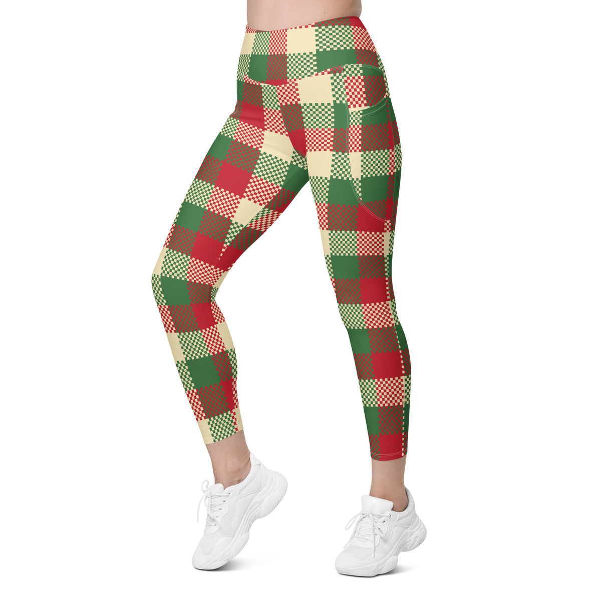 Women’s Christmas Plaid Yoga Leggings With Pockets – High-Waisted, Soft Compression Active Pants