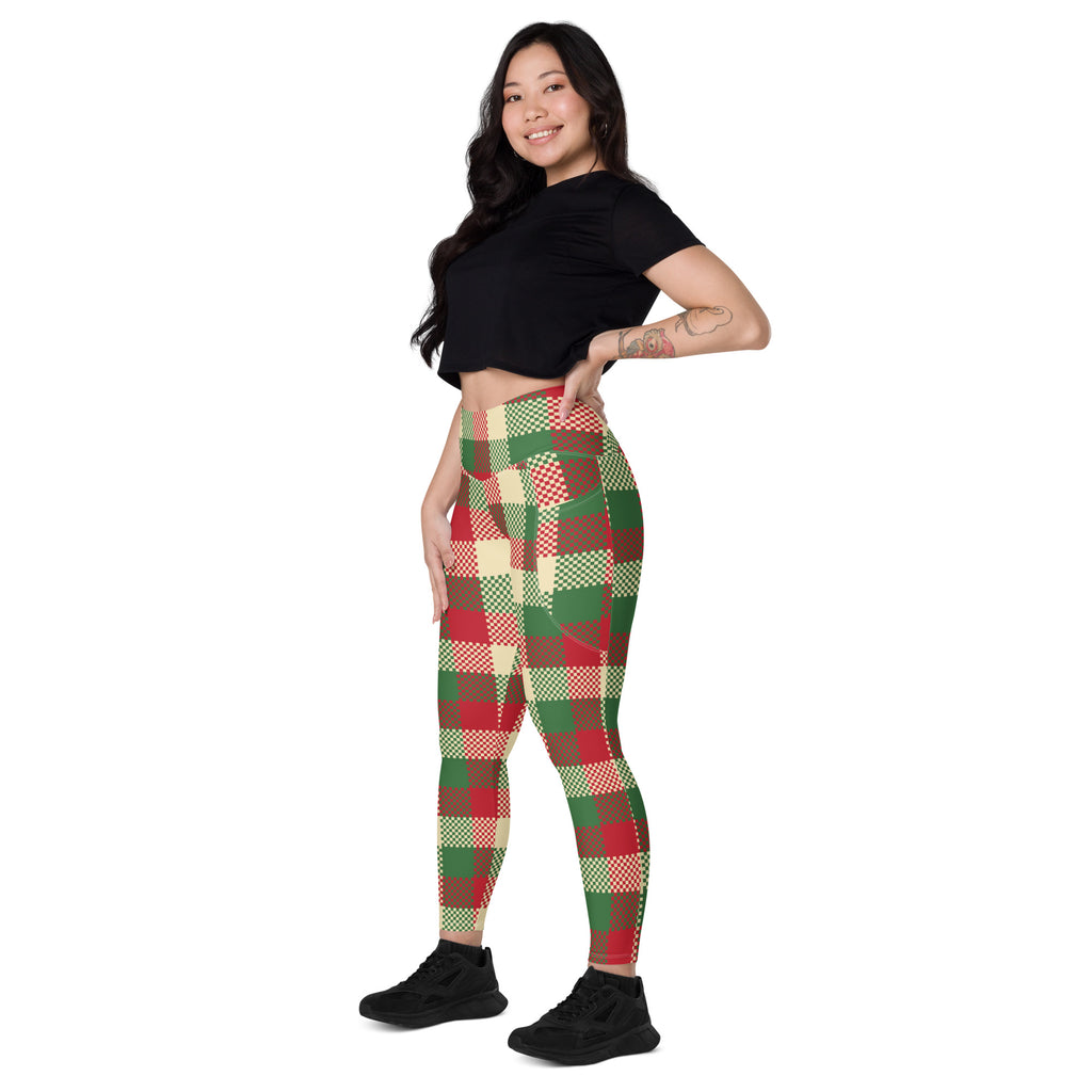 Women’s Christmas Plaid Yoga Leggings With Pockets – High-Waisted, Soft Compression Active Pants