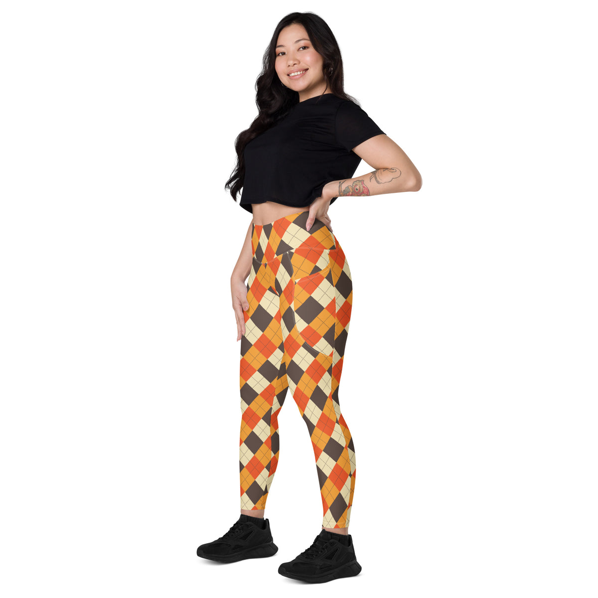 Women’s Autumn Argyle Yoga Leggings With Pockets – High-Waisted, Soft Compression Active Pants