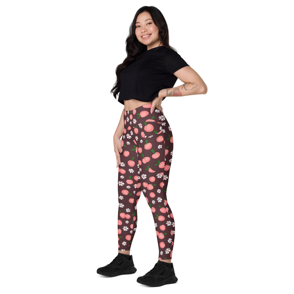 Women’s Peach & Daisy Yoga Leggings With Pockets – High-Waisted, Soft Compression Active Pants