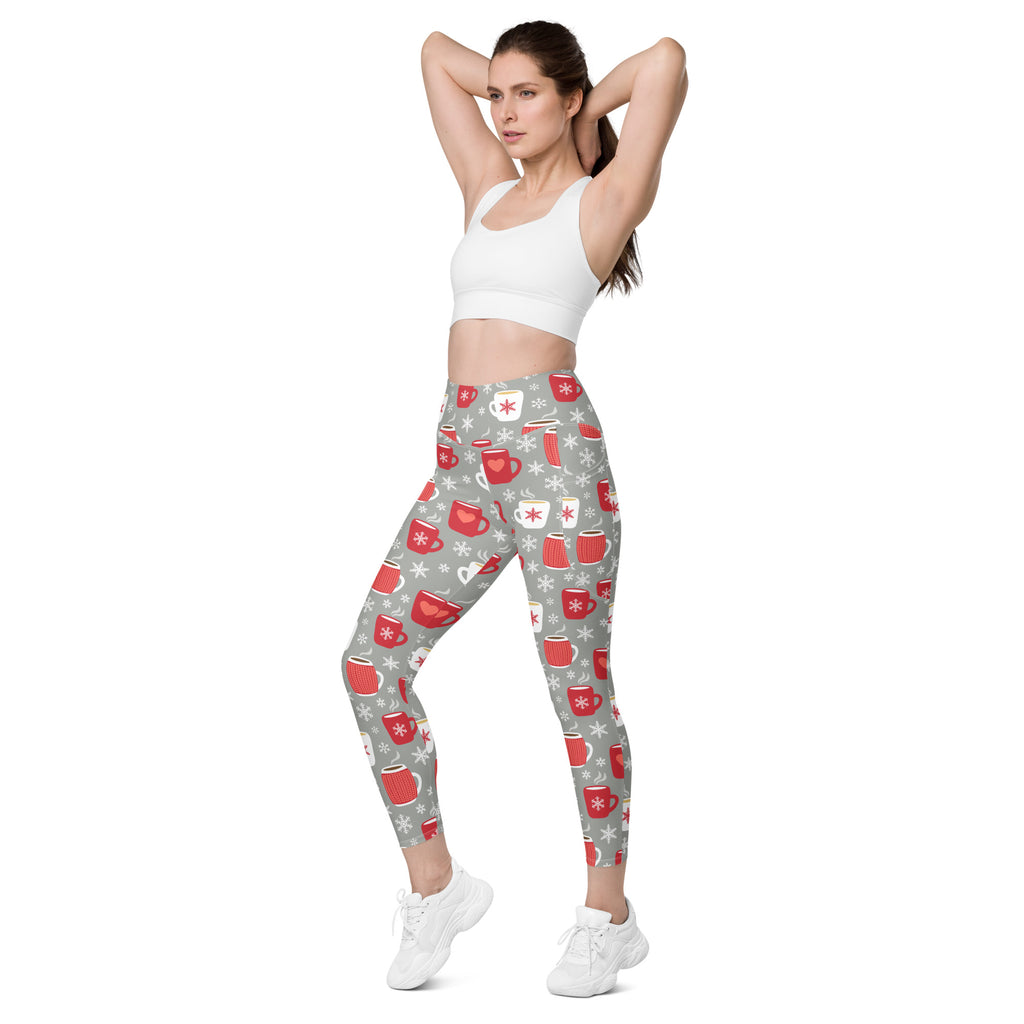 Women’s Hot Cocoa Christmas Yoga Leggings With Pockets – High-Waisted, Soft Compression Active Pants
