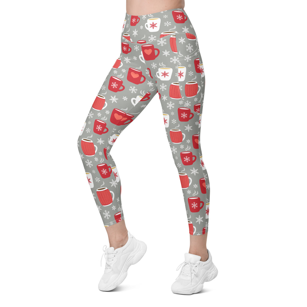 Women’s Hot Cocoa Christmas Yoga Leggings With Pockets – High-Waisted, Soft Compression Active Pants