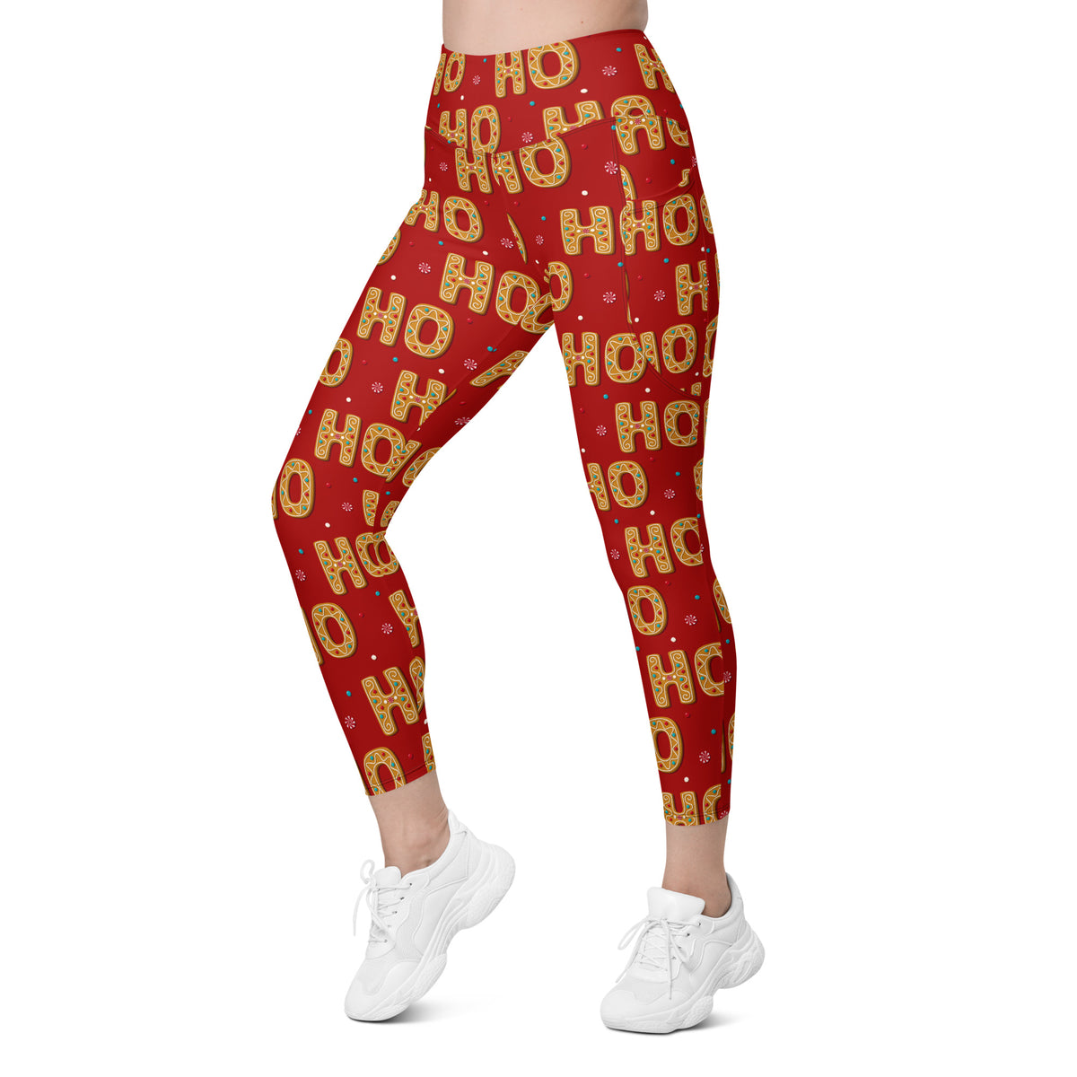 Women’s Gingerbread Ho Ho Ho Christmas Yoga Leggings With Pockets – High-Waisted, Soft Compression Active Pants