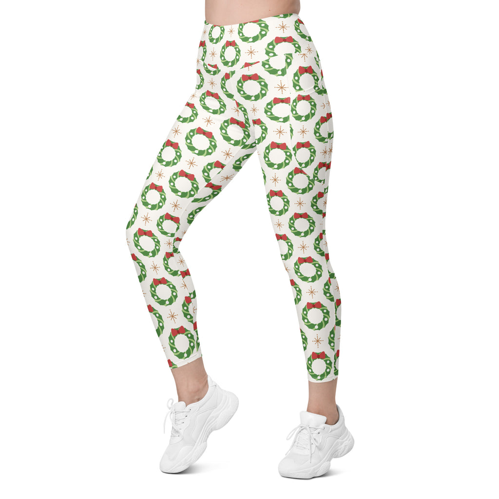 Women’s Christmas Wreath Yoga Leggings With Pockets – High-Waisted, Soft Compression Active Pants