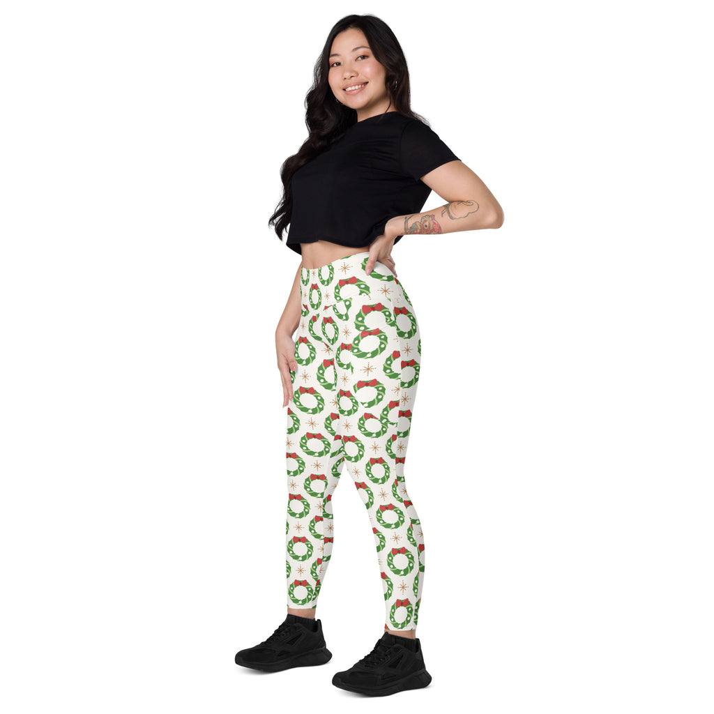 Women’s Christmas Wreath Yoga Leggings With Pockets – High-Waisted, Soft Compression Active Pants