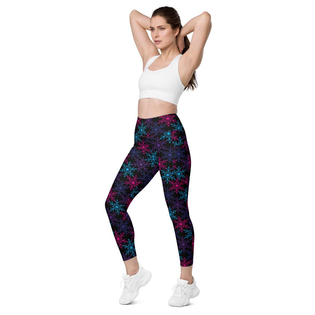Women’s Colorful Snowflake Yoga Leggings With Pockets – High-Waisted, Soft Compression Active Pants