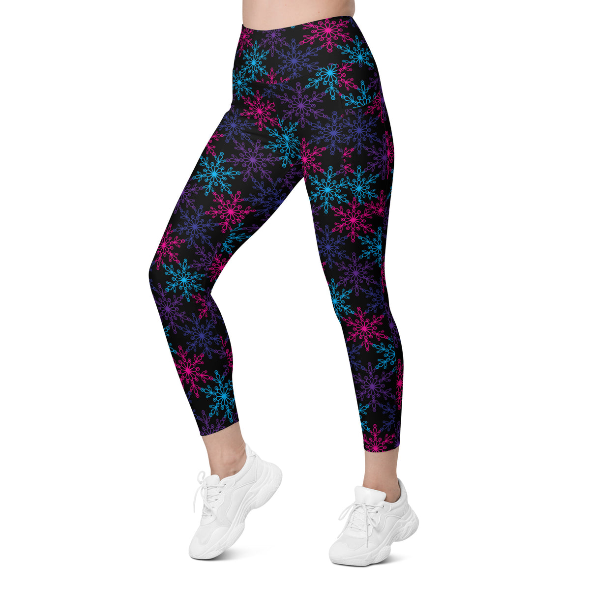 Women’s Colorful Snowflake Yoga Leggings With Pockets – High-Waisted, Soft Compression Active Pants