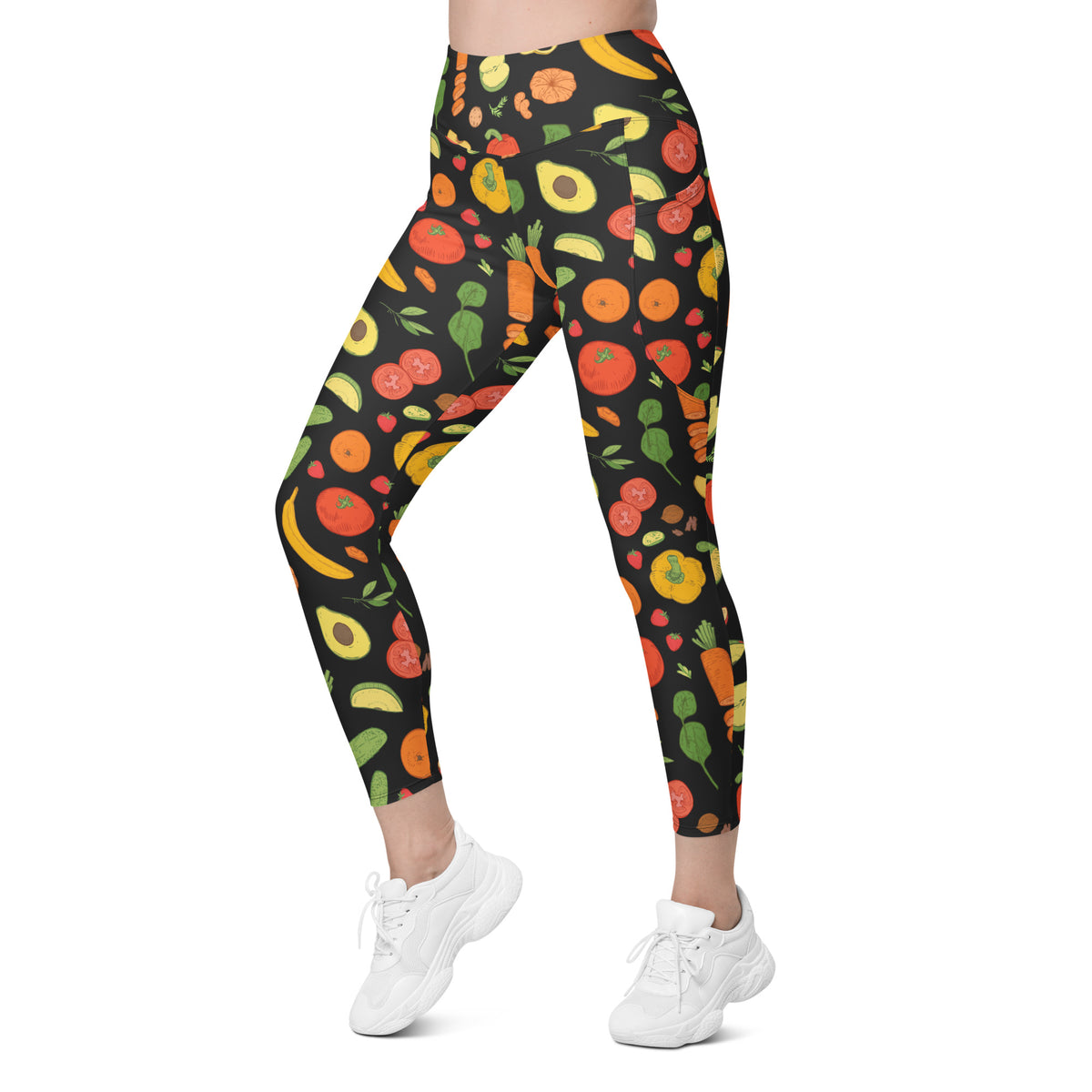 Women’s Fruit & Vegetable Yoga Leggings With Pockets – High-Waisted, Soft Compression Active Pants