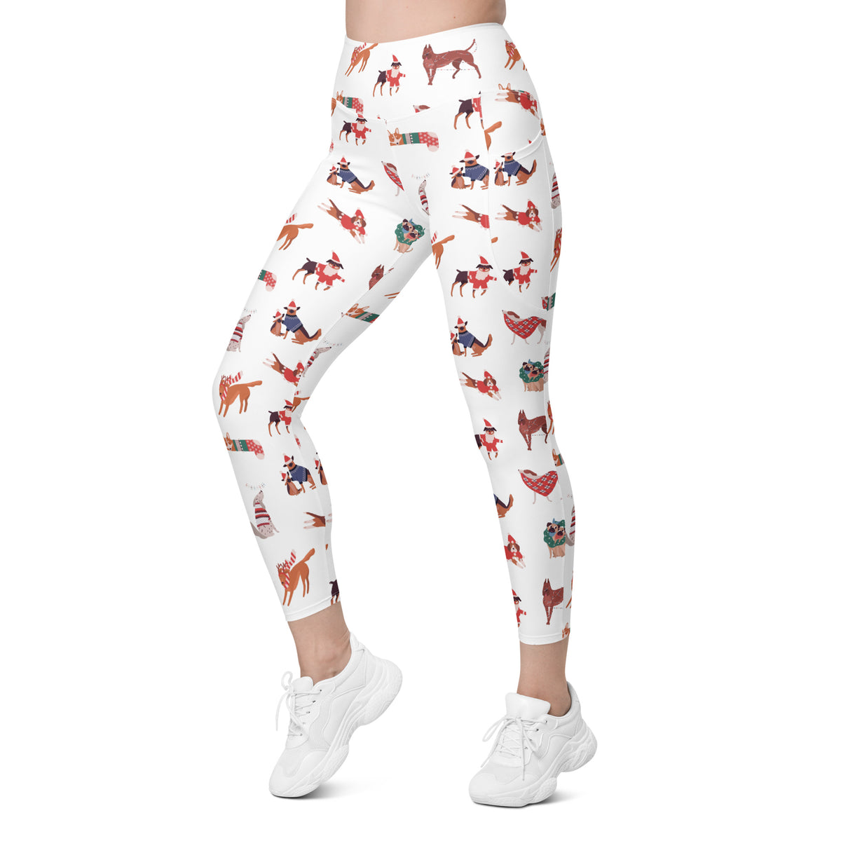 Women’s Christmas Dog Yoga Leggings With Pockets – High-Waisted, Soft Compression Active Pants