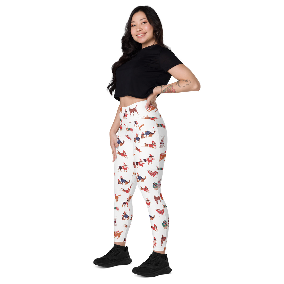 Women’s Christmas Dog Yoga Leggings With Pockets – High-Waisted, Soft Compression Active Pants