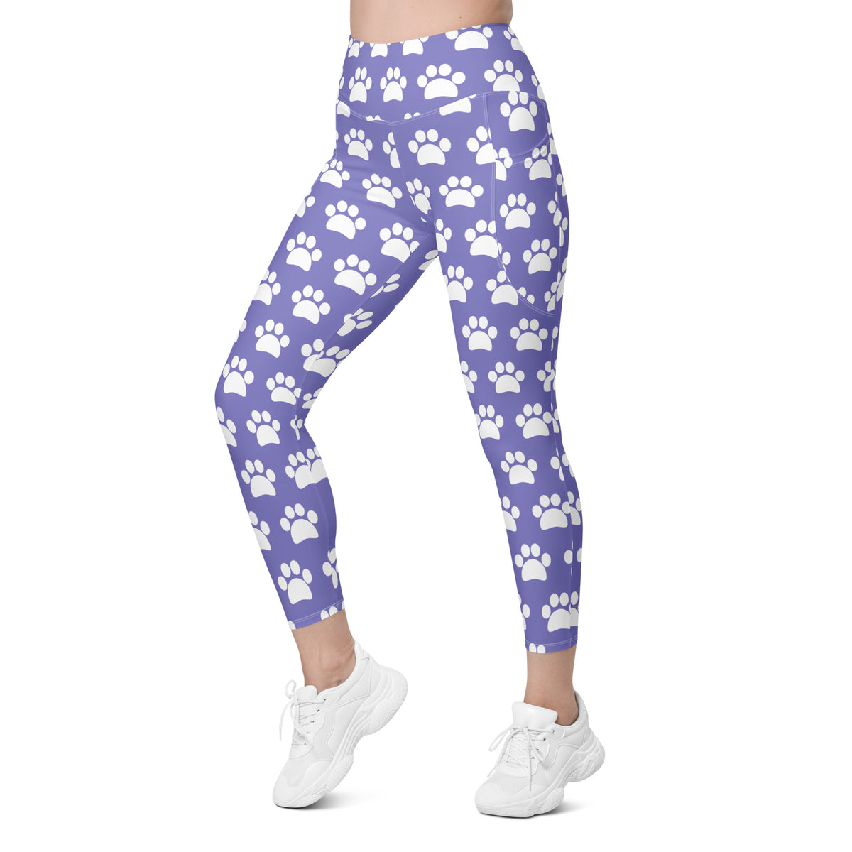 Women’s Purple Paw Print Yoga Leggings With Pockets – High-Waisted, Soft Compression Active Pants