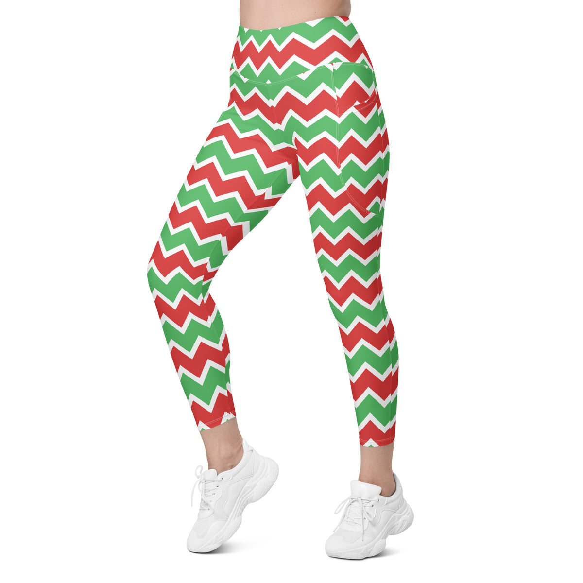 Women’s Christmas Chevron Yoga Leggings With Pockets – High-Waisted, Soft Compression Active Pants