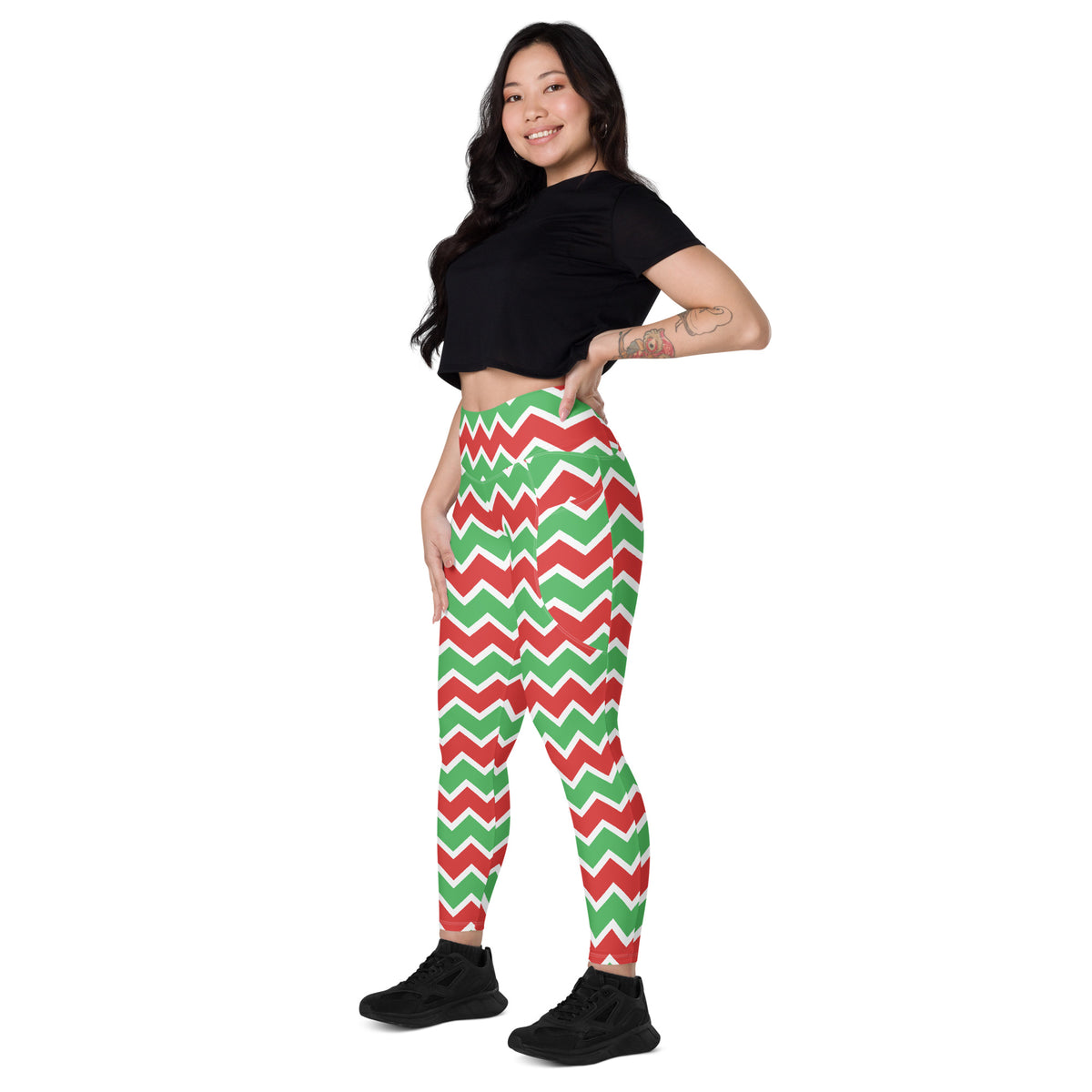 Women’s Christmas Chevron Yoga Leggings With Pockets – High-Waisted, Soft Compression Active Pants