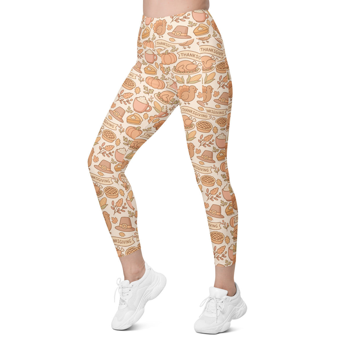 Women’s Thanksgiving Turkey Yoga Leggings With Pockets – High-Waisted, Soft Compression Active Pants