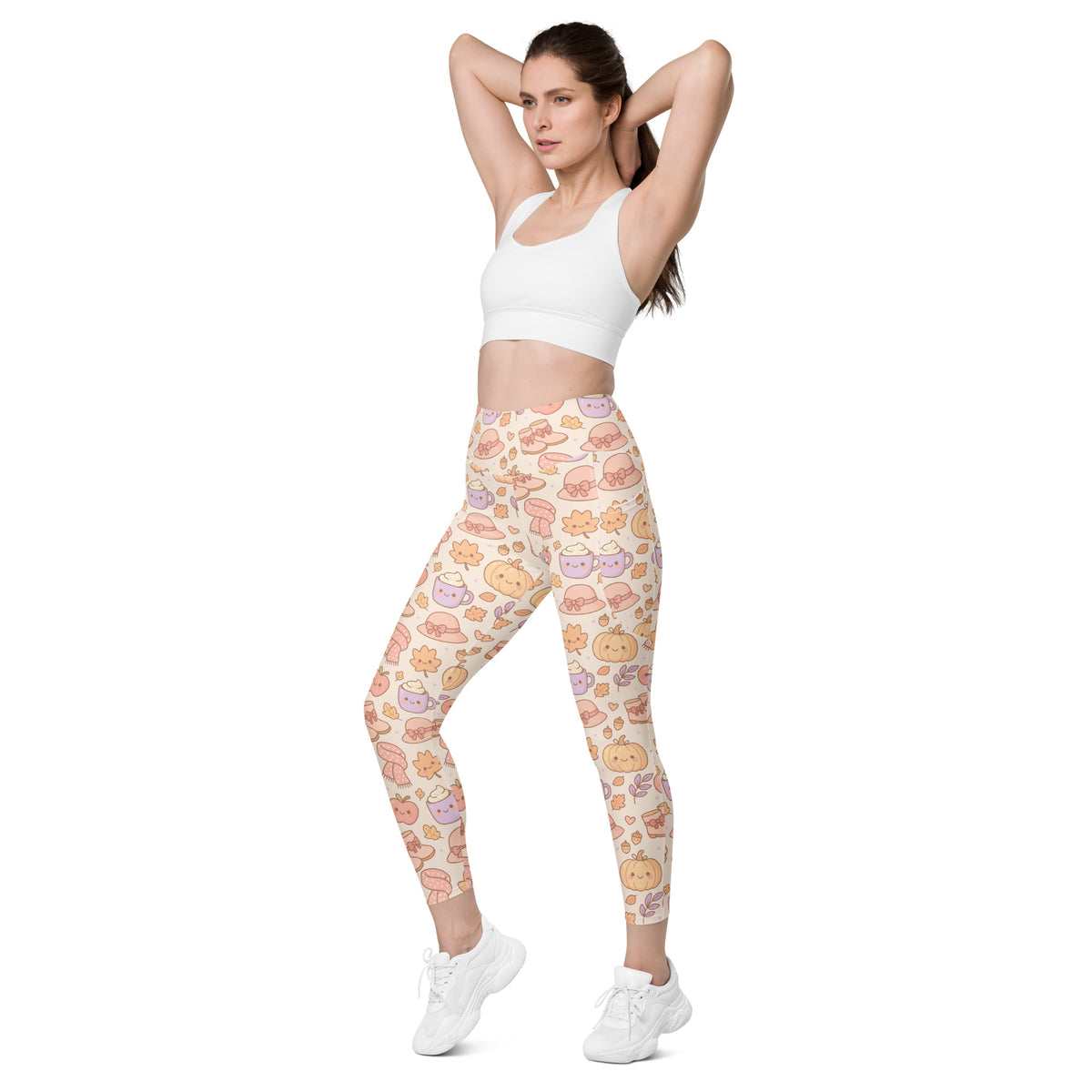Women’s Kawaii Fall Yoga Leggings With Pockets – High-Waisted, Soft Compression Active Pants