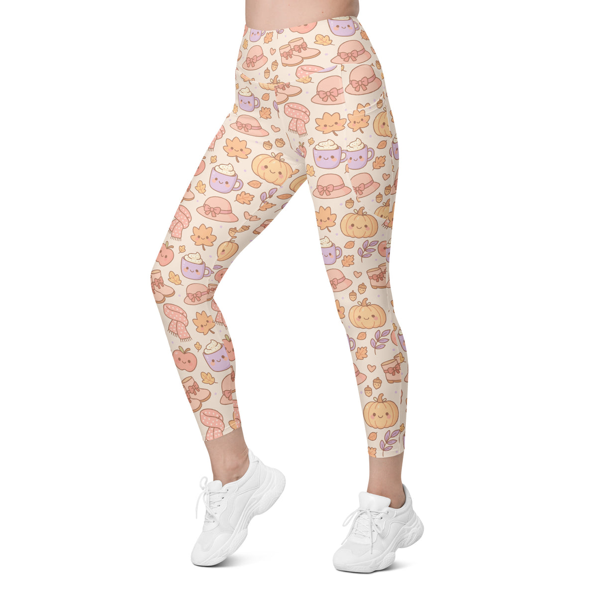Women’s Kawaii Fall Yoga Leggings With Pockets – High-Waisted, Soft Compression Active Pants