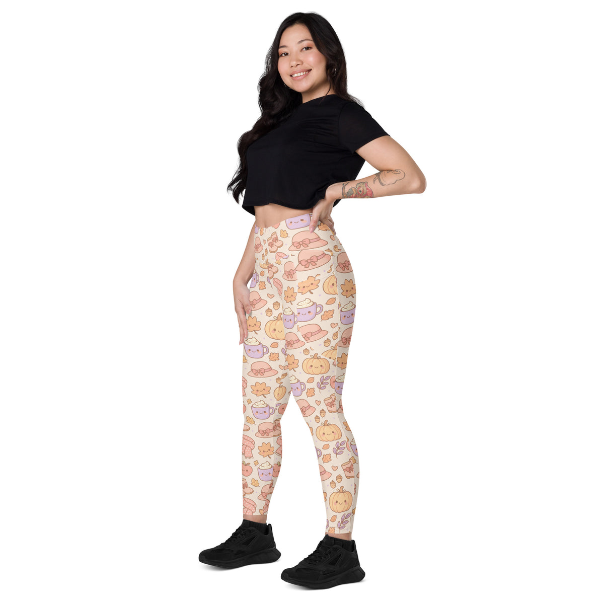 Women’s Kawaii Fall Yoga Leggings With Pockets – High-Waisted, Soft Compression Active Pants