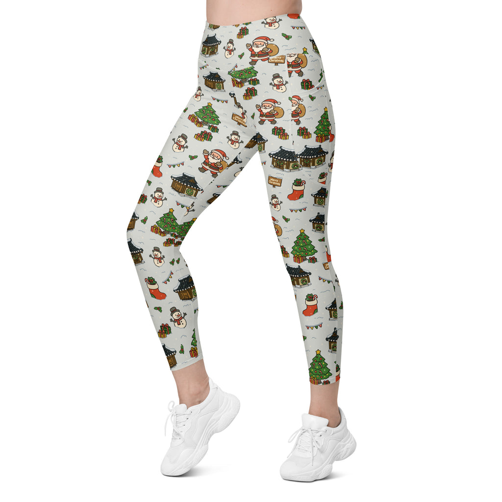 Women’s Christmas Village Yoga Leggings With Pockets – High-Waisted, Soft Compression Active Pants