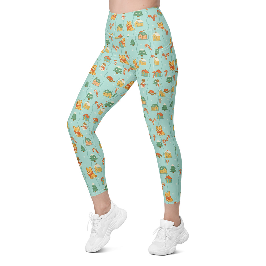 Women’s Christmas Corgi Dog Yoga Leggings With Pockets – High-Waisted, Soft Compression Active Pants