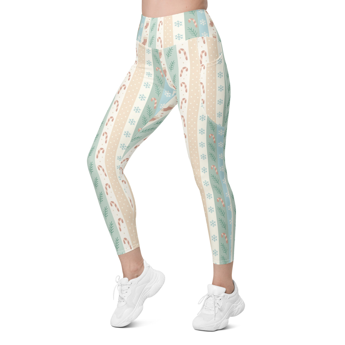 Women’s Striped Christmas Yoga Leggings With Pockets – High-Waisted, Soft Compression Active Pants