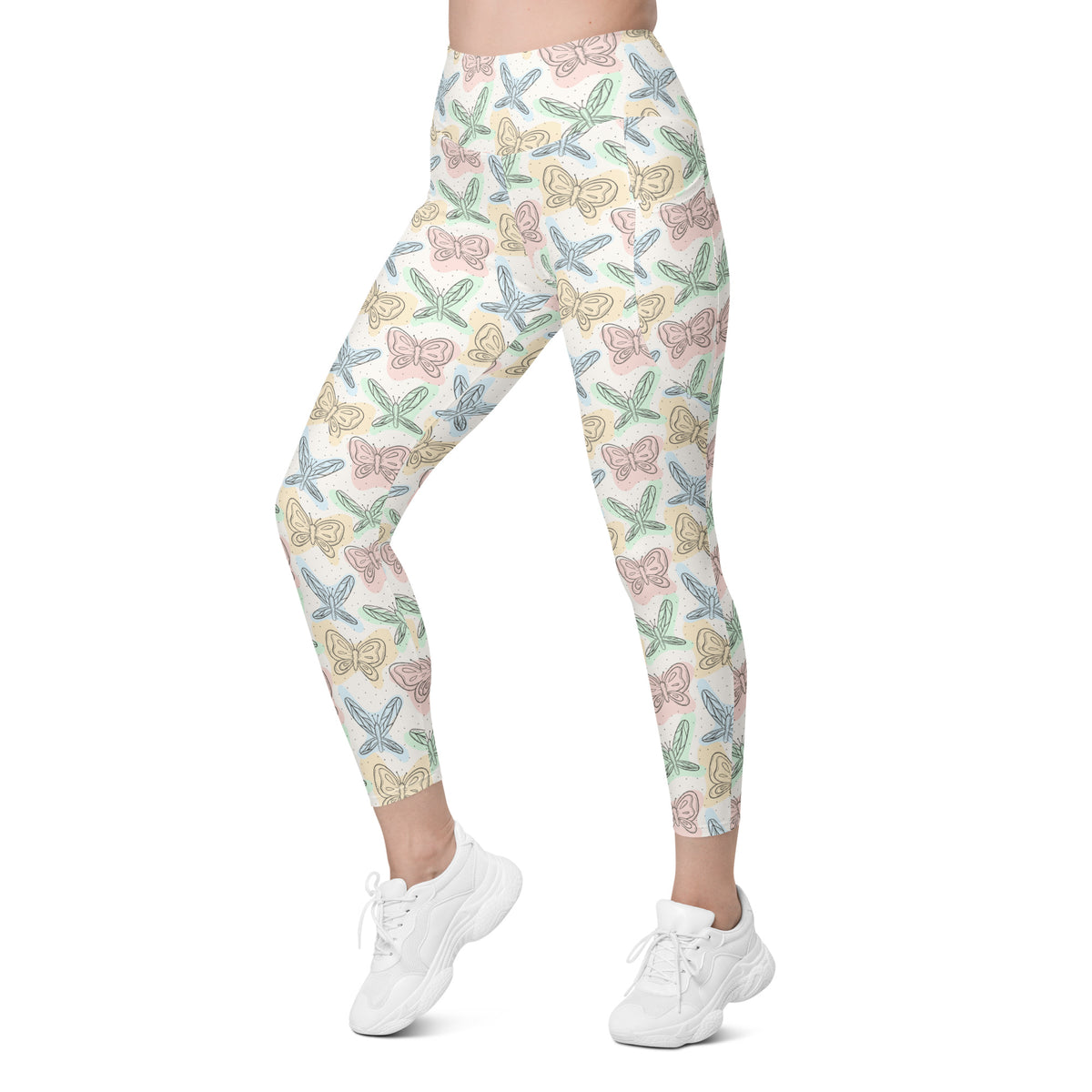 Women’s Butterflies and Dragonflies Yoga Leggings With Pockets – High-Waisted, Soft Compression Active Pants