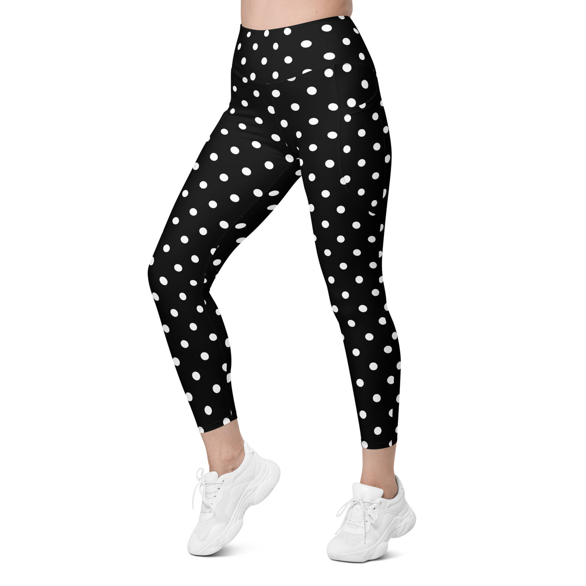 Women’s Black Polka Dot Yoga Leggings With Pockets – High-Waisted, Soft Compression Active Pants