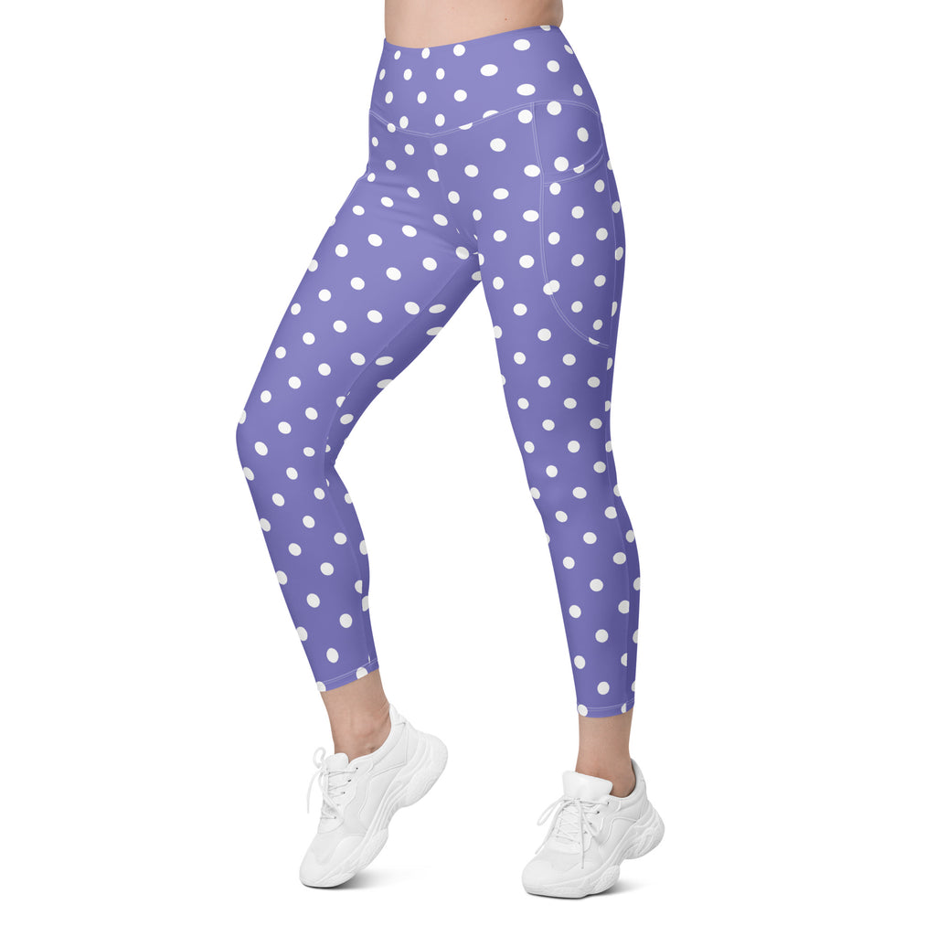 Women’s Purple Polka Dot Yoga Leggings With Pockets – High-Waisted, Soft Compression Active Pants
