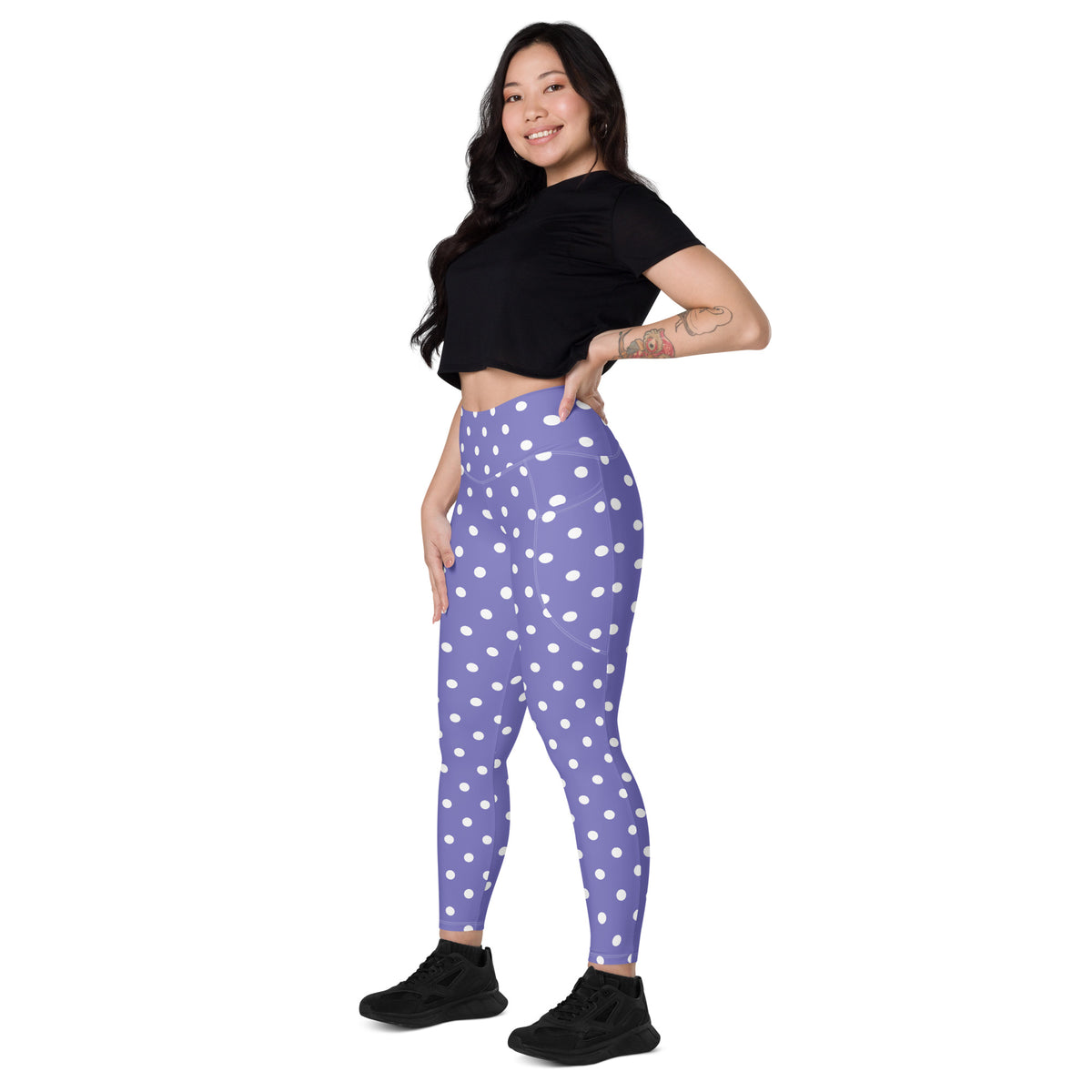 Women’s Purple Polka Dot Yoga Leggings With Pockets – High-Waisted, Soft Compression Active Pants