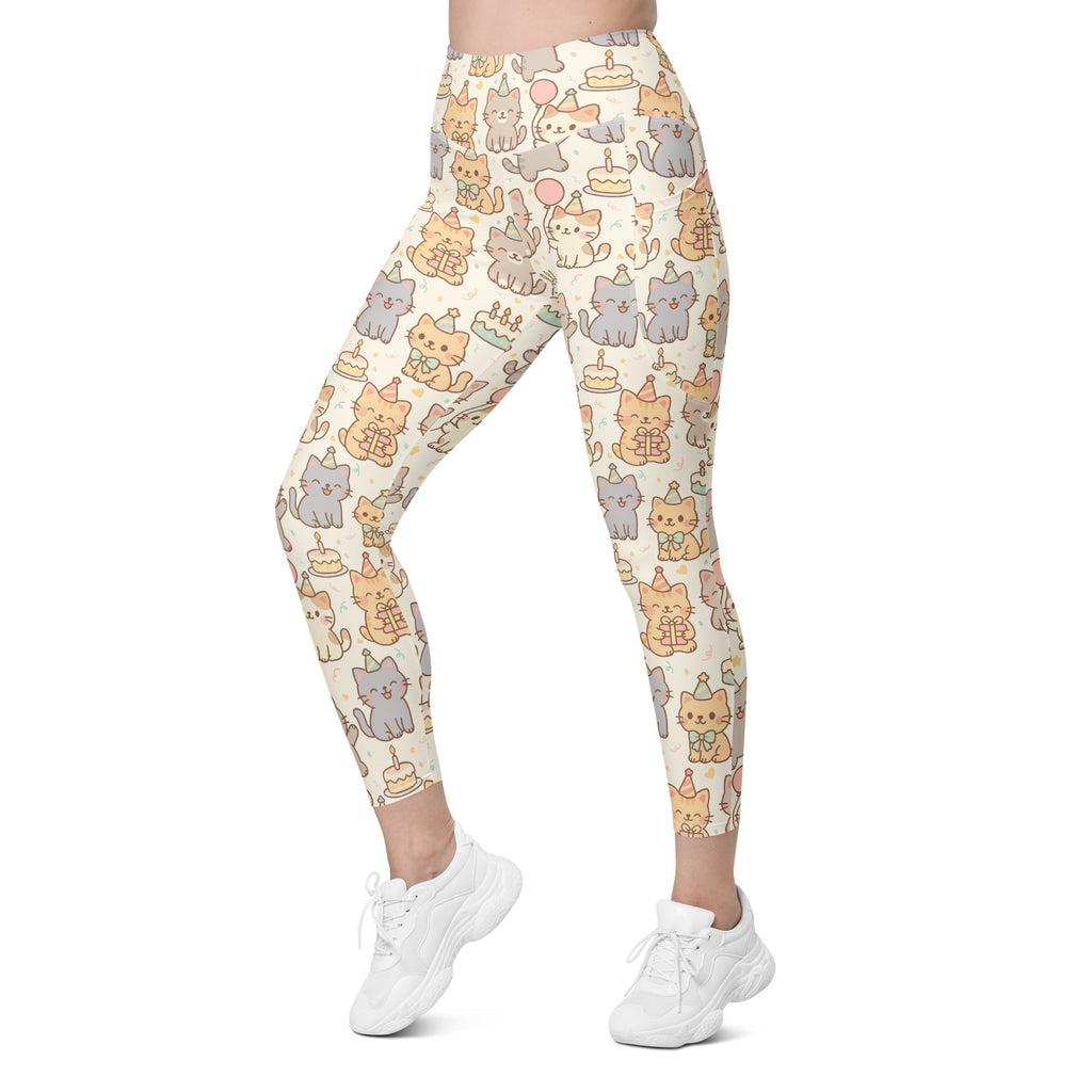 Women’s Kitten Birthday Yoga Leggings With Pockets – High-Waisted, Soft Compression Active Pants