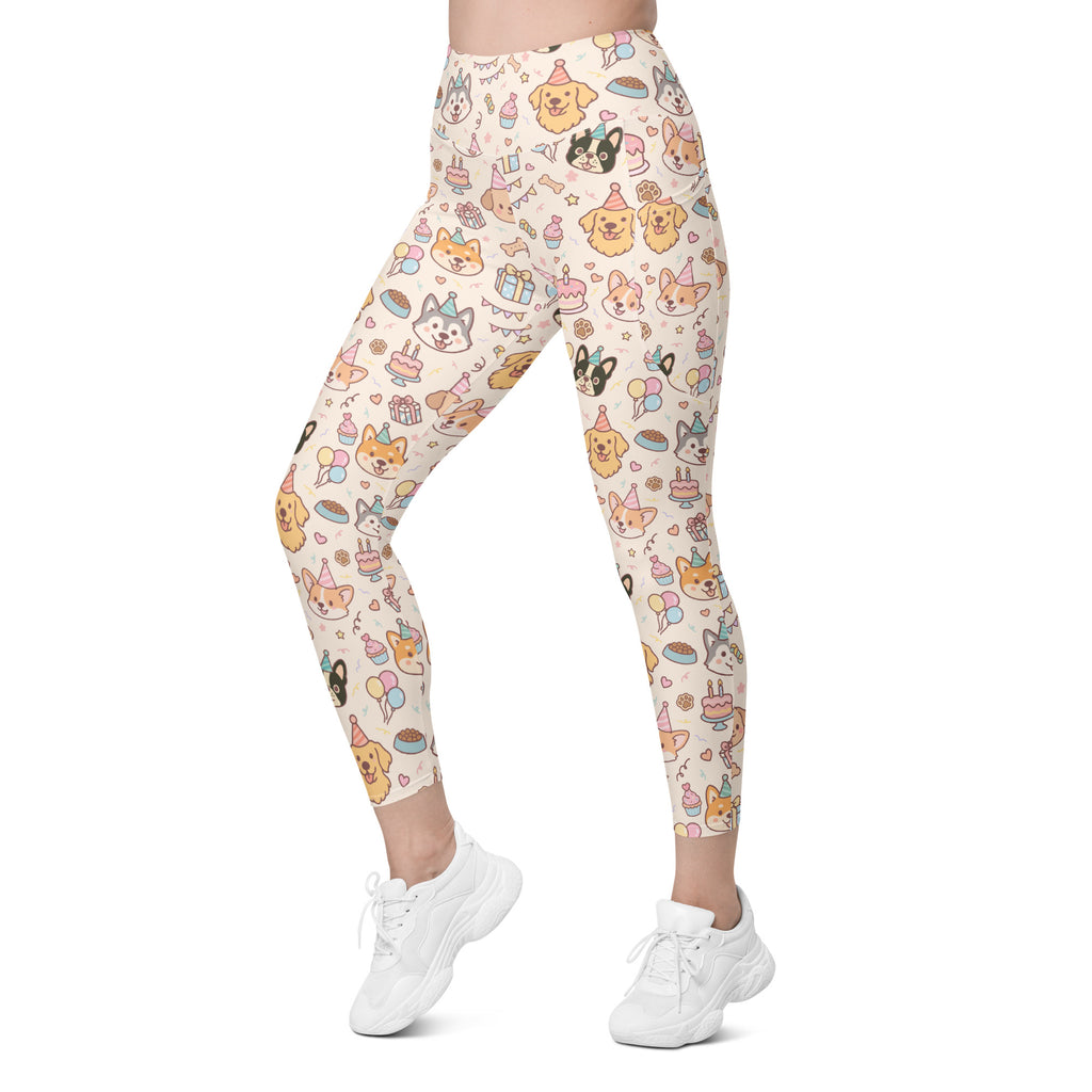 Women’s Puppy Birthday Yoga Leggings With Pockets – High-Waisted, Soft Compression Active Pants