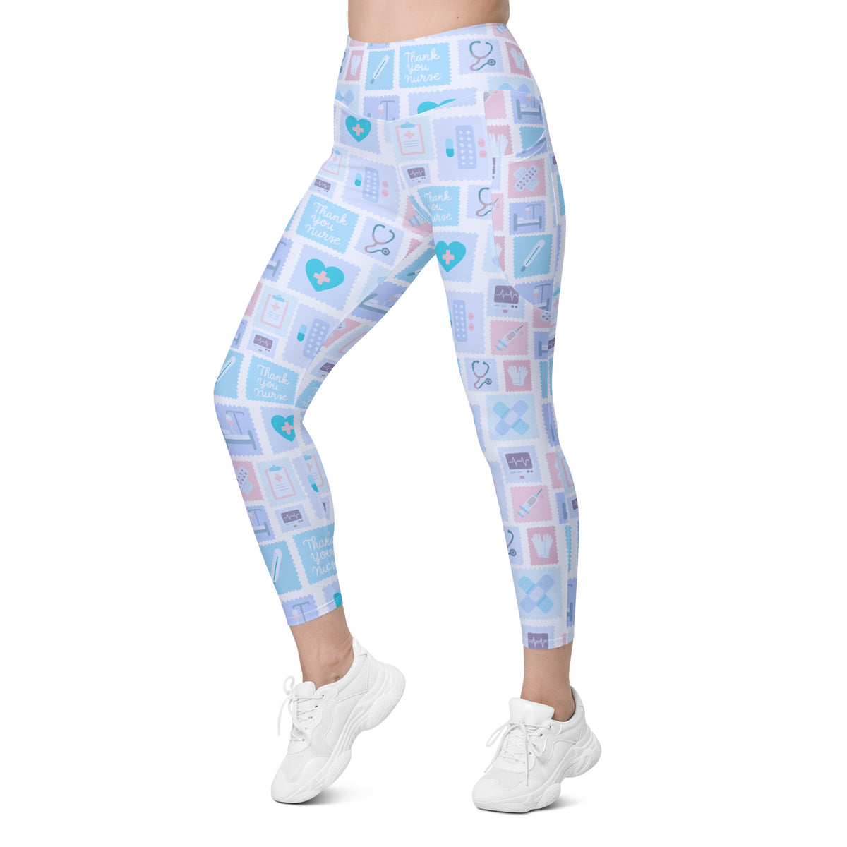 Women’s Blue Nurse Icon Yoga Leggings With Pockets – High-Waisted, Soft Compression Active Pants