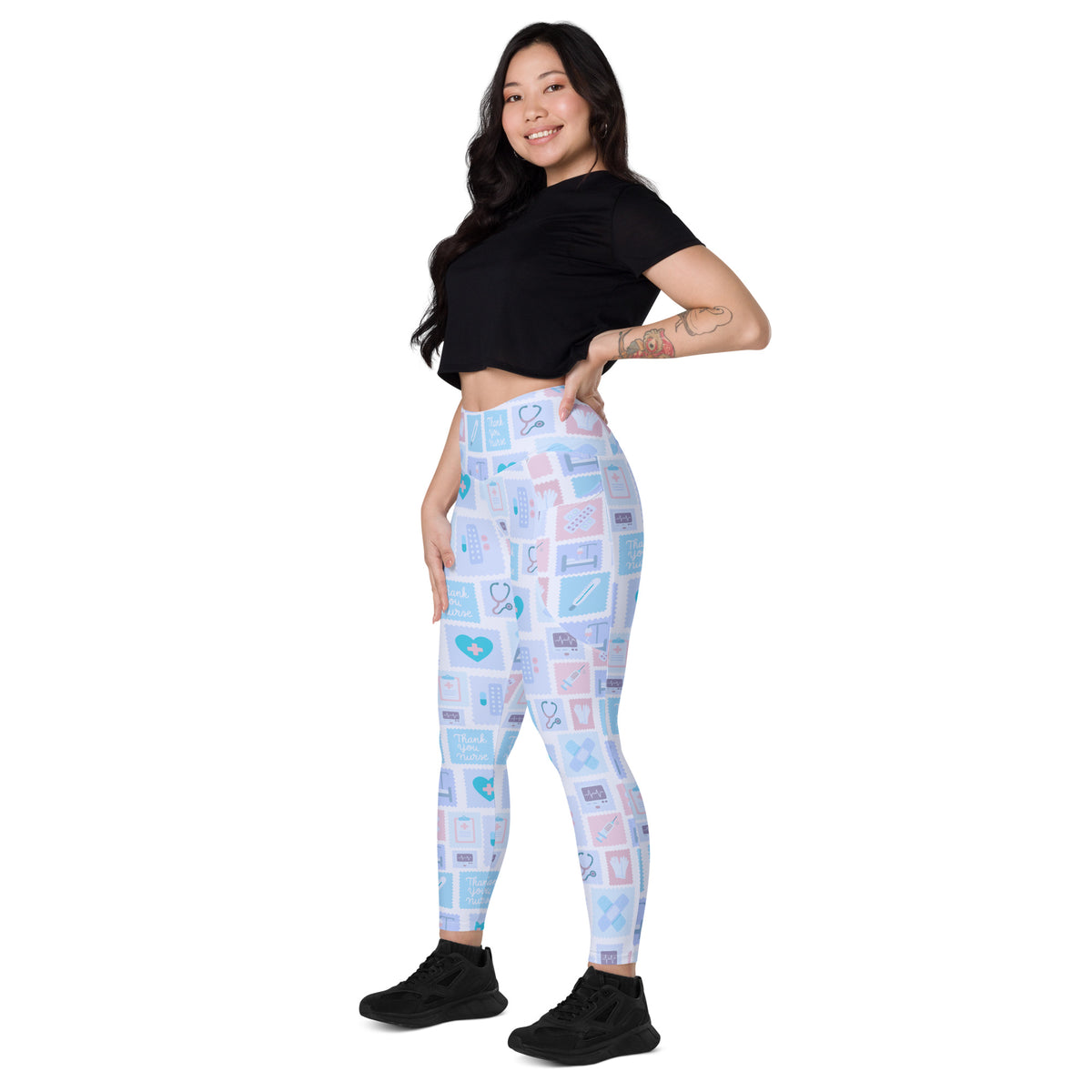 Women’s Blue Nurse Icon Yoga Leggings With Pockets – High-Waisted, Soft Compression Active Pants