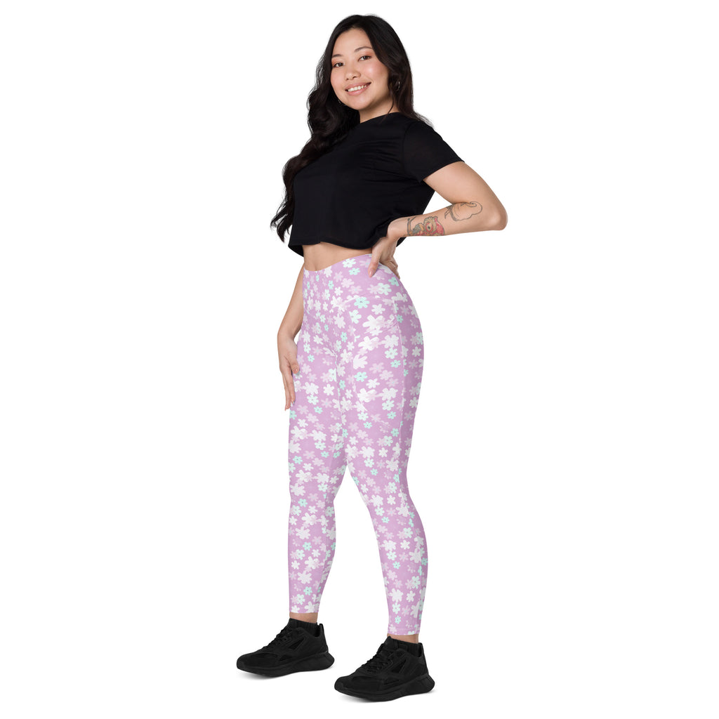 Women’s Pastel Purple Floral Yoga Leggings With Pockets – High-Waisted, Soft Compression Active Pants