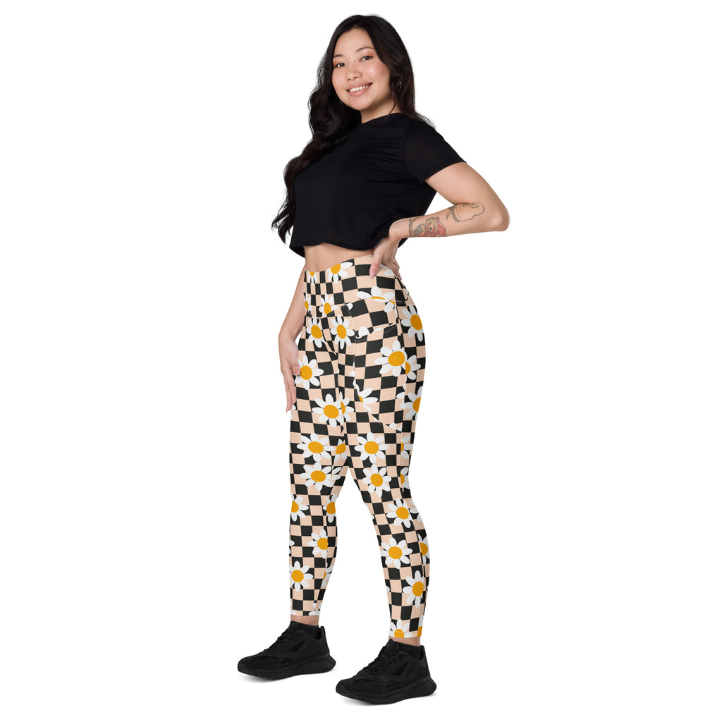 Women’s Daisy Checkered Yoga Leggings With Pockets – High-Waisted, Soft Compression Active Pants