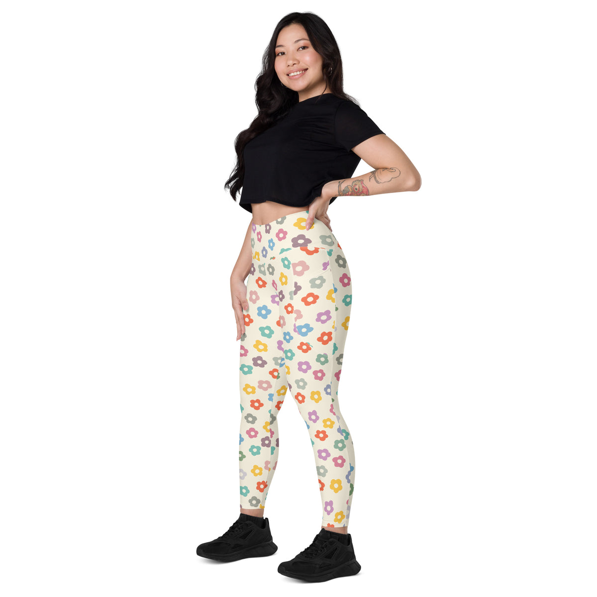 Women’s Colorful Retro Floral Yoga Leggings With Pockets – High-Waisted, Soft Compression Active Pants