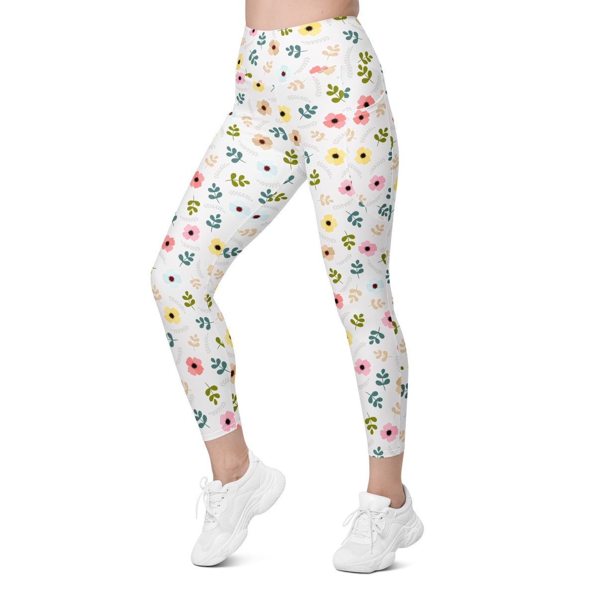 Women’s Wildflower Yoga Leggings With Pockets – High-Waisted, Soft Compression Active Pants