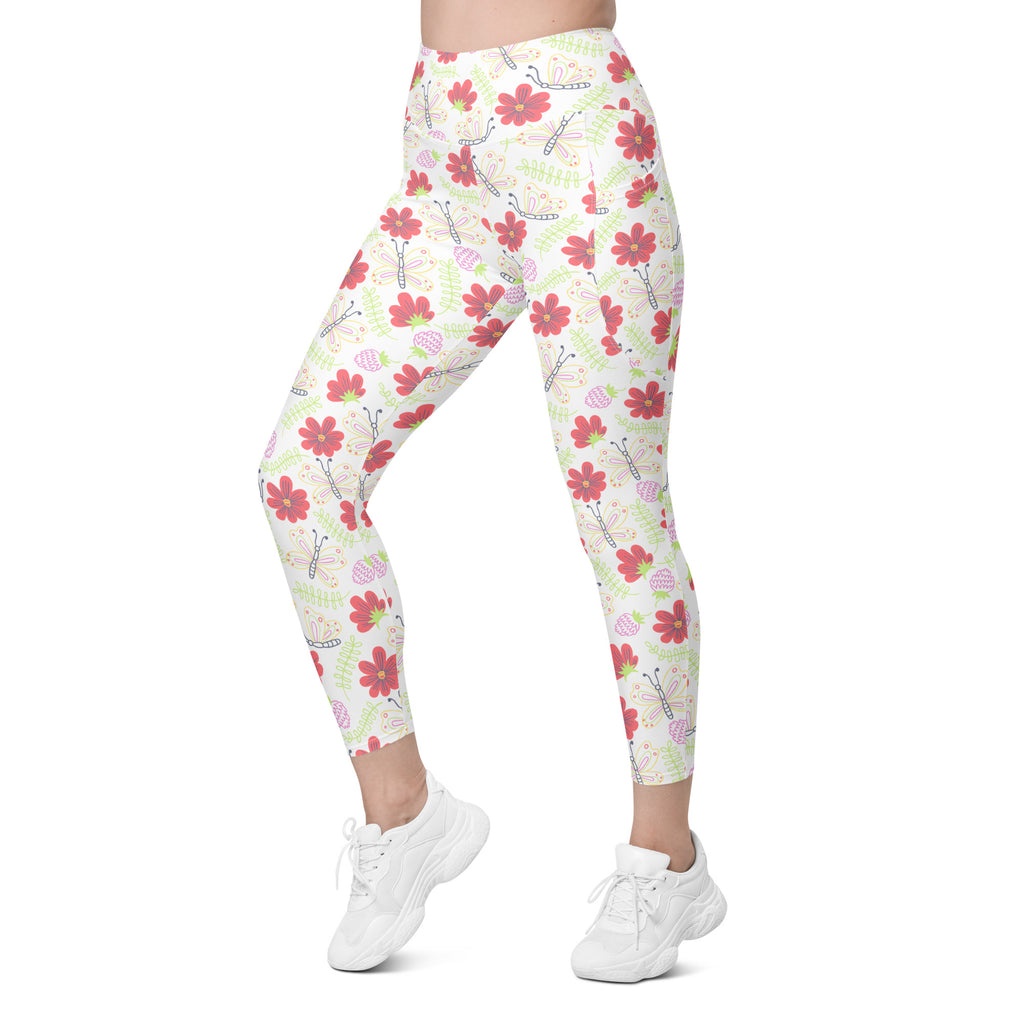 Women’s Butterfly & Floral Yoga Leggings With Pockets – High-Waisted, Soft Compression Active Pants